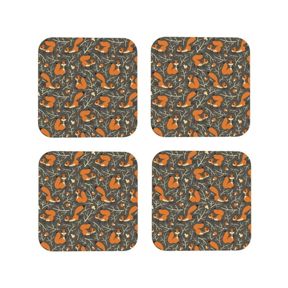 Kdxio Fox And Mushroom Funny Coasters,4 Pcs Leather Coasters,Housewarming Gifts,Protect Furniture from Water Marks Scratch and Damage