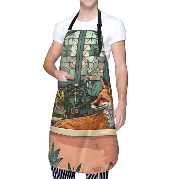 Kdxio Fox Bathtub Floral Art Apron with Pockets Adjustable Kitchen Aprons for Men Women Waterproof Aprons for Cooking,Drawing,Crafting, Baking Household Cleaning