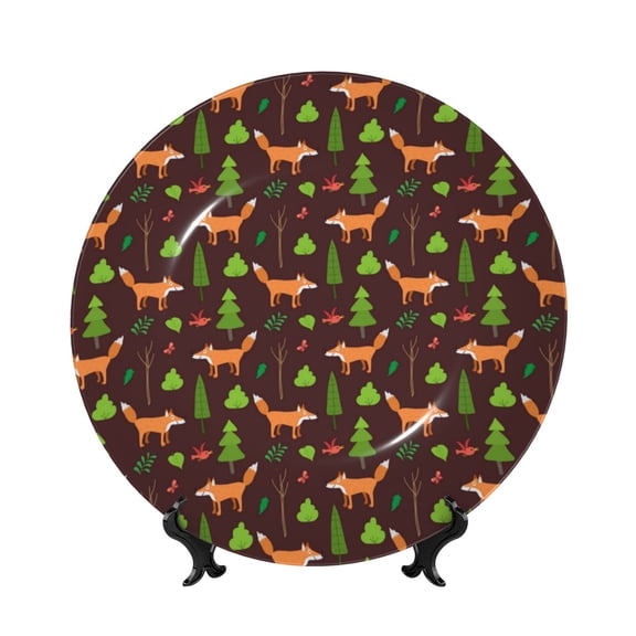 Kdxio Fox In Forest Bone China Decorative Plate Ceramic Decorative Plate for Home Office Wall Stand Decorative Plates for Home Bedroom-7in