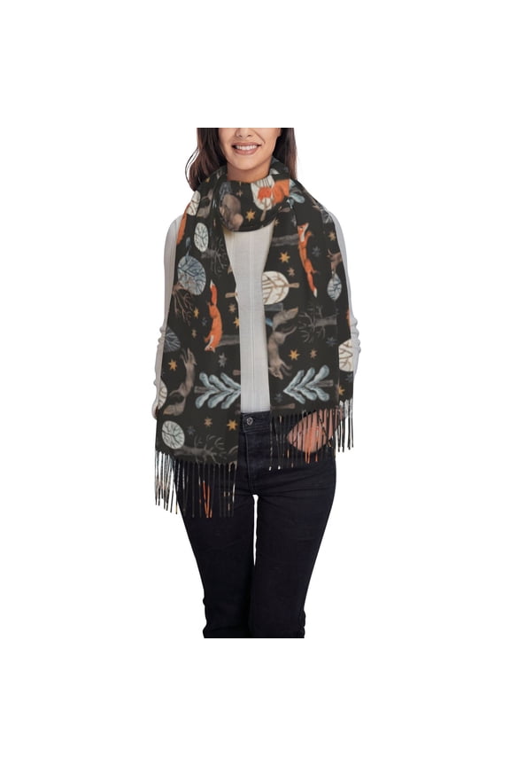Fox In The Forest Women's Scarf Womens Winter Scarf, Fashion Scarfs for Women, Shawls and Wraps, Long Blanket Scarf
