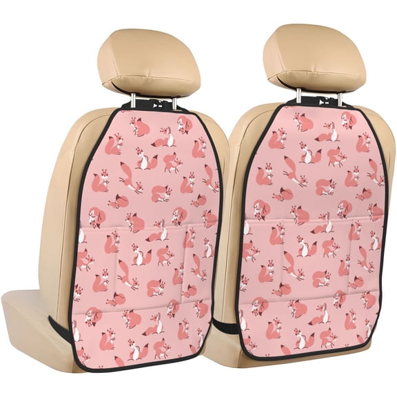Kdxio Fox Print 2 Pack Car Kick Mat Seat Cover Back Protector Mat with Pockets for Organizer Backseat Protector and Storage Anti Kick Pad for Vehicles