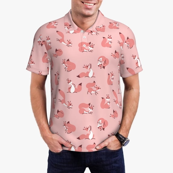 Kdxio Fox Print Men's Short Sleeve Polo Shirt,Midweight Men's Shirt