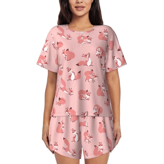 Kdxio Fox Print Pajamas Sets for Women Short-Sleeved Pjs with Lounge Shorts Two Piece Sleepwear S-4XL