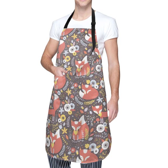 Kdxio Foxes Apron with Pockets Adjustable Kitchen Aprons for Men Women Waterproof Aprons for Cooking,Drawing,Crafting, Baking Household Cleaning