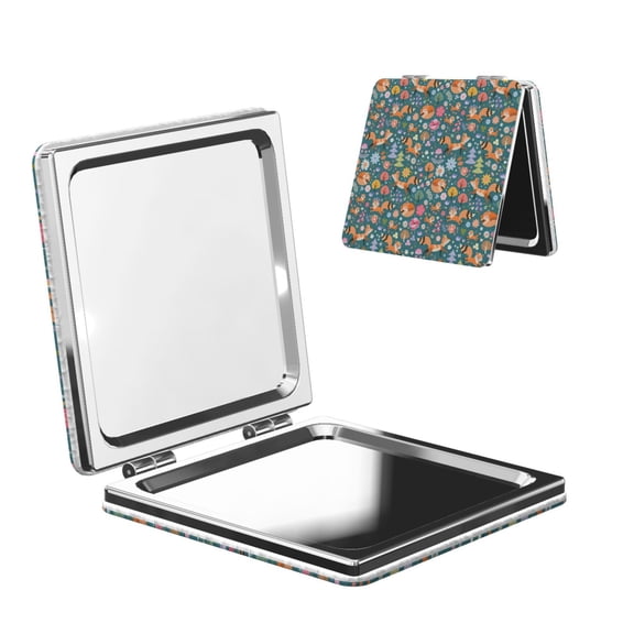 Kdxio Foxes and Birds in Forest Pocket Mirror, 1X/2X Travel Makeup Mirror 2-Sided Folding Small Mirror Portable Double-Sided Magnifying Cosmetic Mirror for Gift-Square