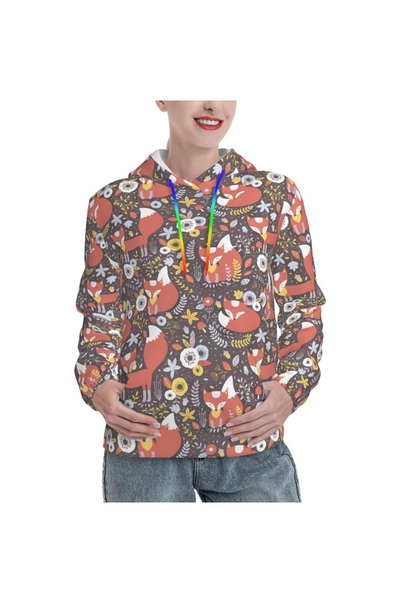 Foxes Print Womens Oversized Hoodies Sweatshirts Hooded Pullover Tops Sweaters Casual-Large