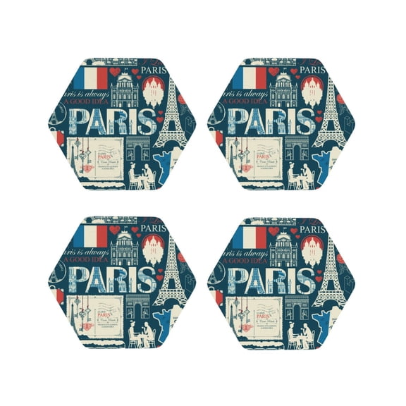 Kdxio France And Paris Funny Coasters,4 Pcs Leather Coasters,Housewarming Gifts,Protect Furniture From Water Marks Scratch And Damage