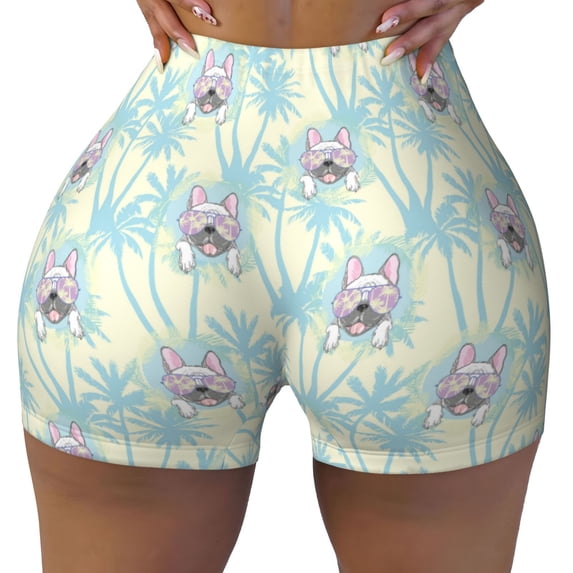 Kdxio French Bulldog 3 Print Workout Shorts for Women Seamless Soft Smooth Gym Yoga Scrunch Active Shorts