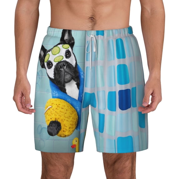 Kdxio French Bulldog Dog In A Bathtub Print Men'S Swim Trunks With Compression Liner 7 Inch Inseam Quick Dry Swim Shorts