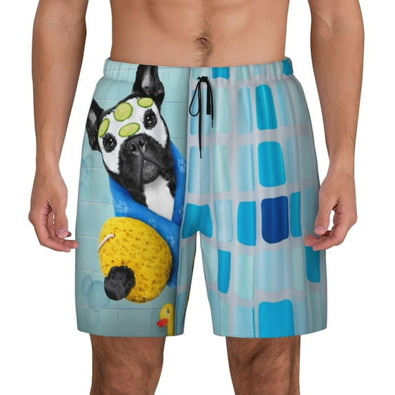 Kdxio French Bulldog Dog In A Bathtub Print Men'S Swim Trunks With Compression Liner 7 Inch Inseam Quick Dry Swim Shorts