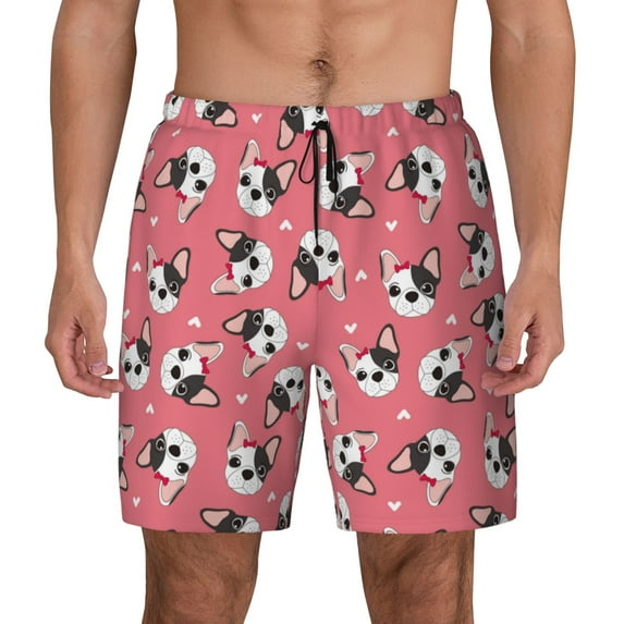 Kdxio French Bulldog Face Print Men'S Swim Trunks With Compression Liner 7 Inch Inseam Quick Dry Swim Shorts