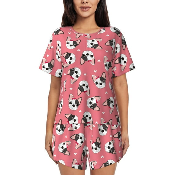 Kdxio French Bulldog Face Print Pajamas Sets for Women Short-Sleeved Pjs with Lounge Shorts Two Piece Sleepwear S-4XL