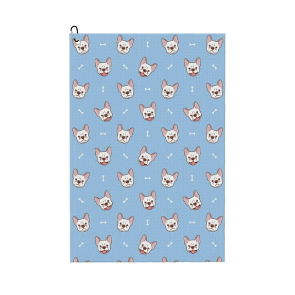 Kdxio French Bulldog Head Pattern Golf Towel (24" X 16") with Carabiner Clip - The Convenient Golf Cleaning Towel