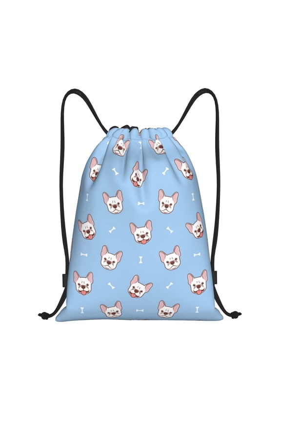 French Bulldog Head Print Drawstring Backpack Bag,Waterproof Draw String Back Sack, Gym Drawstring Bags Swim Bag For Unisex