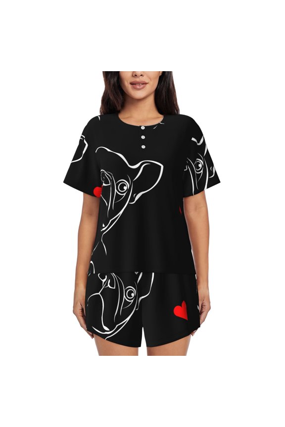 French Bulldog Print Pajamas Sets for Women Short-Sleeved Pjs with Lounge Shorts Two Piece Sleepwear S-4XL