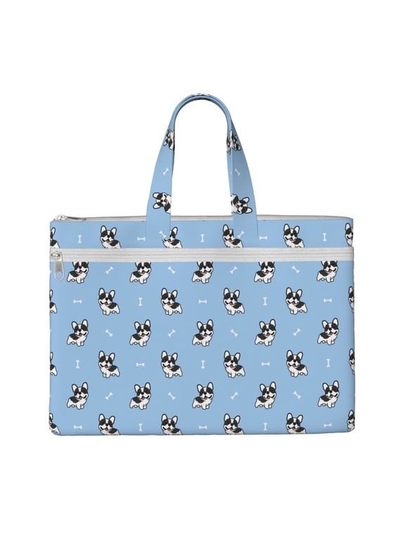 French Bulldog Puppy File Tote Document Bag Business Briefcase Bag Document Organizer Tote Briefcase for Letter A4 Files Business Teacher Office Bag