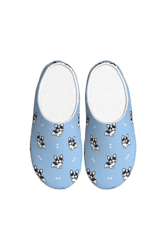 French Bulldog Puppy Women's Men's Slippers Plush Slip-On House Slipper for Winter Indoor Soft Cushion Non-slip Fluffy Slides Slippers-39/40