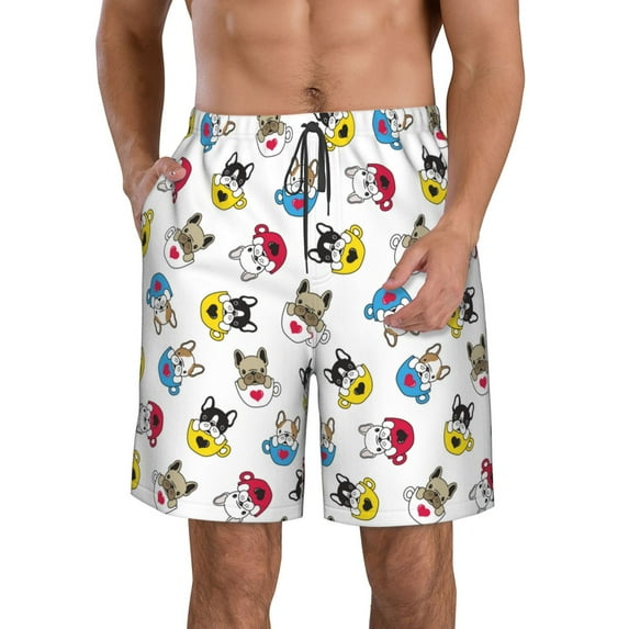 Kdxio French Bulldog With Coffee Cup Pattern Mens Casual Shorts - Drawstring Summer Beach Sports Shorts for Men