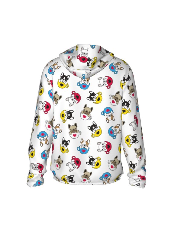 French Bulldog With Coffee Cup Print Women Men Sun Protection UPF 50+ Jackets Zip Up Long Sleeve Hoodie Hiking Lightweight with Pockets