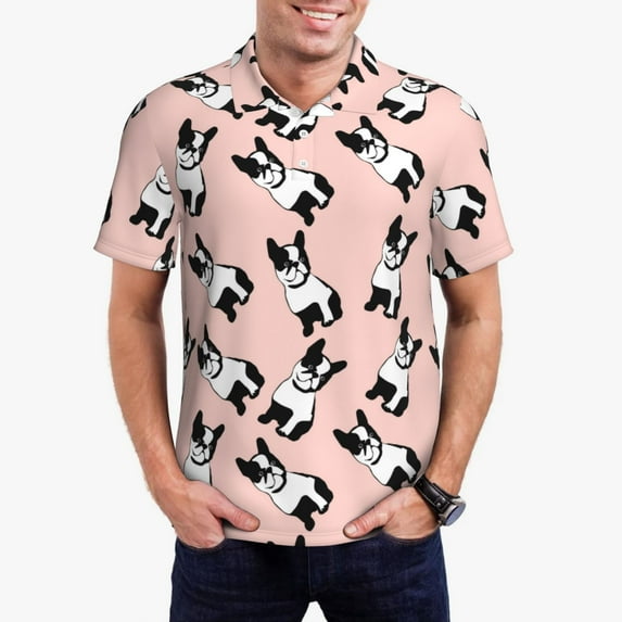 Kdxio French Bulldog1 Print Men's Short Sleeve Polo Shirt,Midweight Men's Shirt