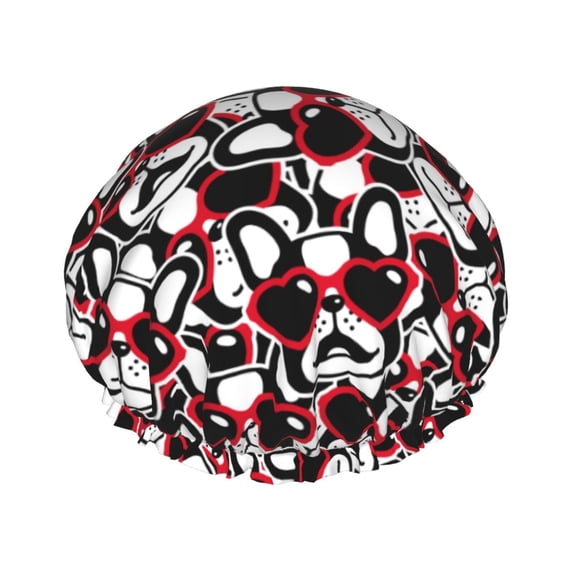 Kdxio French Bulldog1 Print Shower Cap for Women,Elastic and Reusable,Double Waterproof Layers Bathing Hat