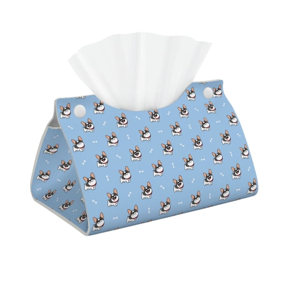 Kdxio French Bulldog2 Print Tissue Box Cover,Modern PU Leather Rectangular Tissue Box Holder for Bathroom Living Room Bedroom Office Desk Car Home