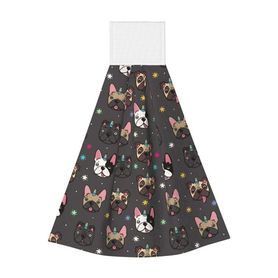 Kdxio French Bulldogs Hand Towel with Loop Hanging Towel Absorbent Tie Towels for Kitchen Tea Bar Bathroom Decor