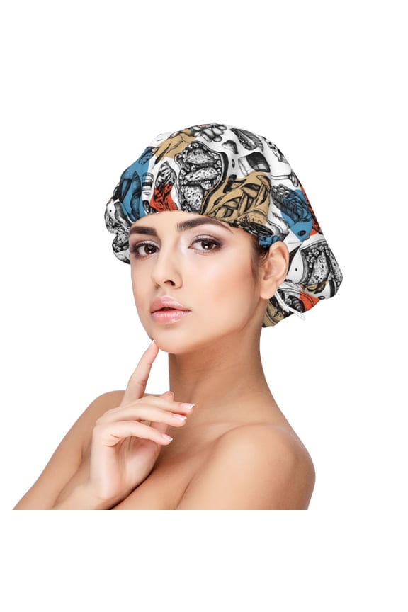 French Food Pattern Satin Bonnet Silk Bonnet Hair Bonnet for Sleeping Hair Bonnets for Women Curly Natural Hair