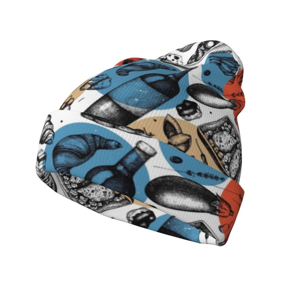 Kdxio French Food Winter Beanie for Men Women Beanie Knit Hat Cuffed Cap Beanie Knit Chunky Snow Cap