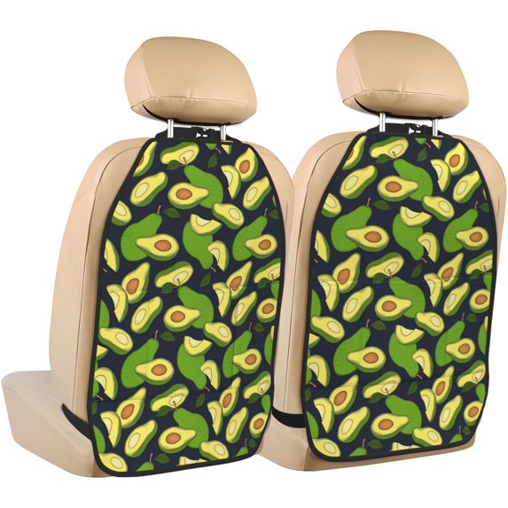 Kdxio Fresh Avocado Print 2 Pack Car Kick Mat Seat Cover Back Protector Mat with Pockets for Organizer Backseat Protector and Storage Anti Kick Pad for Vehicles