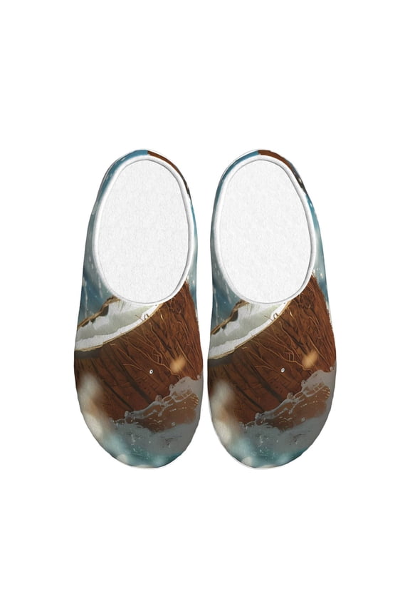 Fresh Coconut Splash Women's Men's Slippers Plush Slip-On House Slipper for Winter Indoor Soft Cushion Non-slip Fluffy Slides Slippers-39/40