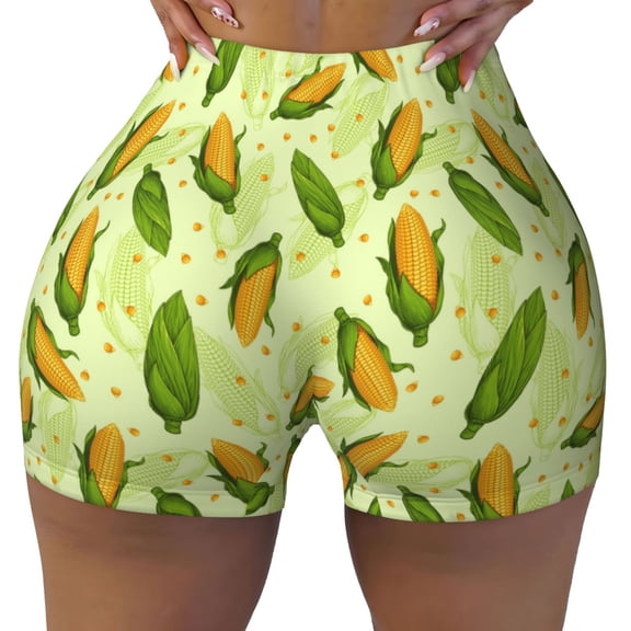 Kdxio Fresh Corn Print Workout Shorts for Women Seamless Soft Smooth Gym Yoga Scrunch Active Shorts