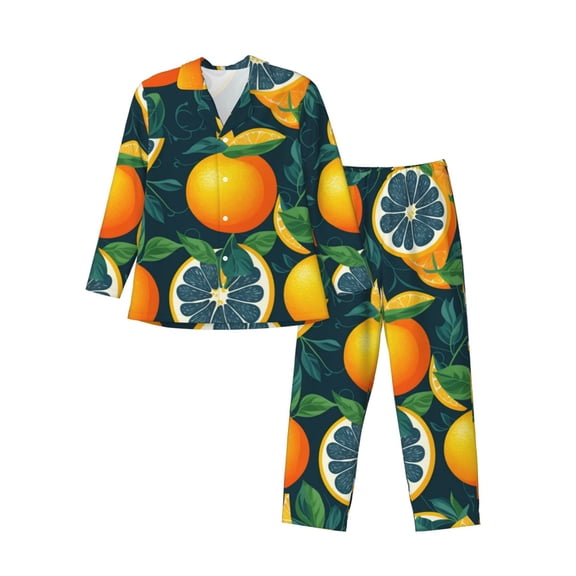 Kdxio Fresh Orange Men’s Pajama Set Pajamas For Men 2 Piece PJ Set with Men Pajama Pants and Long Sleeve T-Shirt Lounge Set-Small