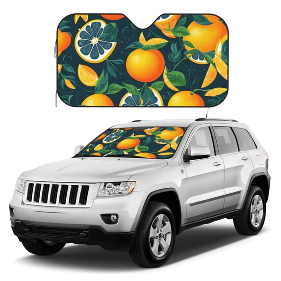 Kdxio Fresh Orange Print Windshield Sun Shade, Foldable Sun Blocker for Car,Truck,SUV Automotive Interior Sun Protection,Reflective Shade for Front Windshield(Small)