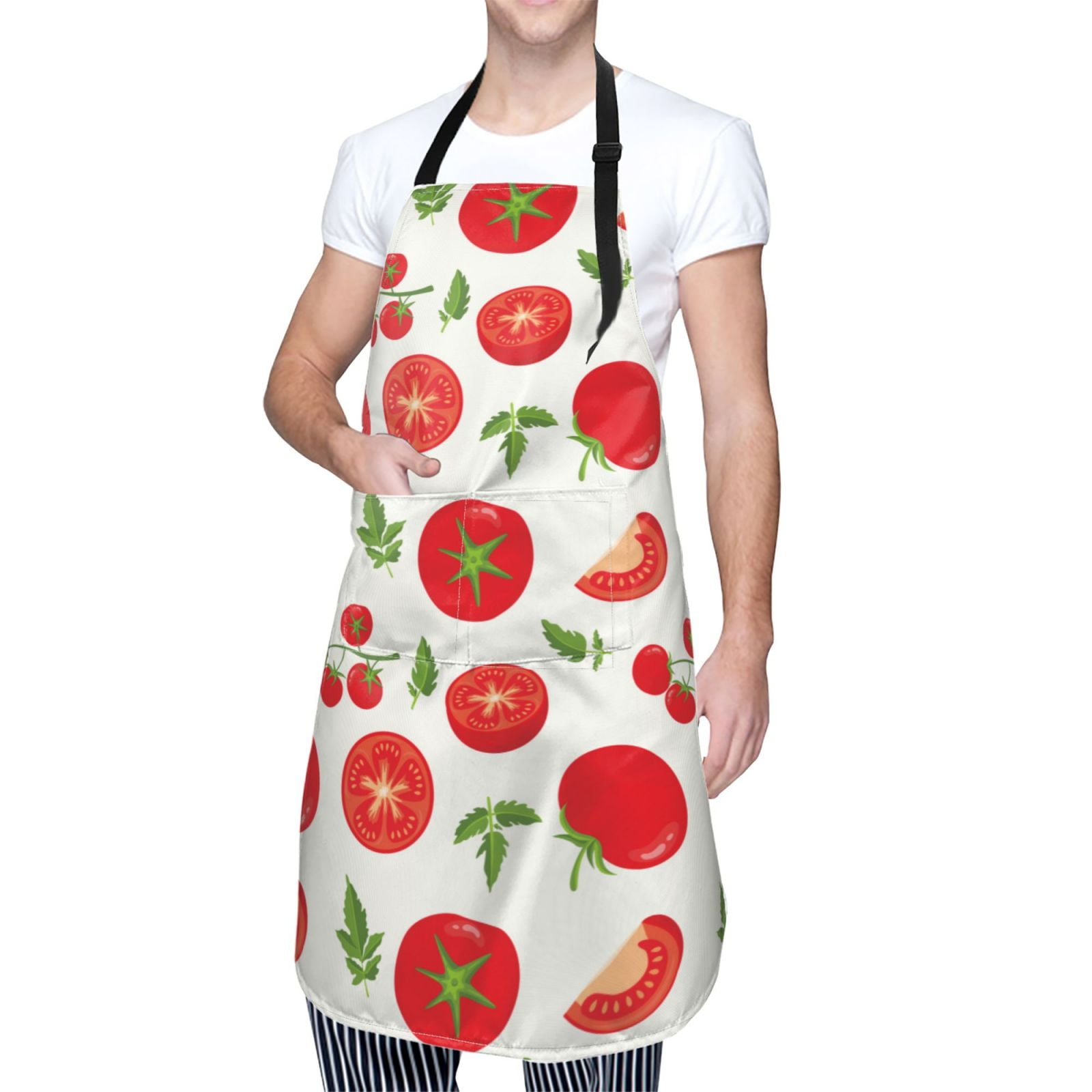 Kdxio Fresh Red Tomato Apron with Pockets Adjustable Kitchen Aprons for Men Women Waterproof Aprons for Cooking,Drawing,Crafting, Baking Household Cleaning