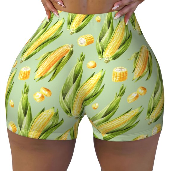 Kdxio Fresh Sweet Corn Print Workout Shorts for Women Seamless Soft Smooth Gym Yoga Scrunch Active Shorts