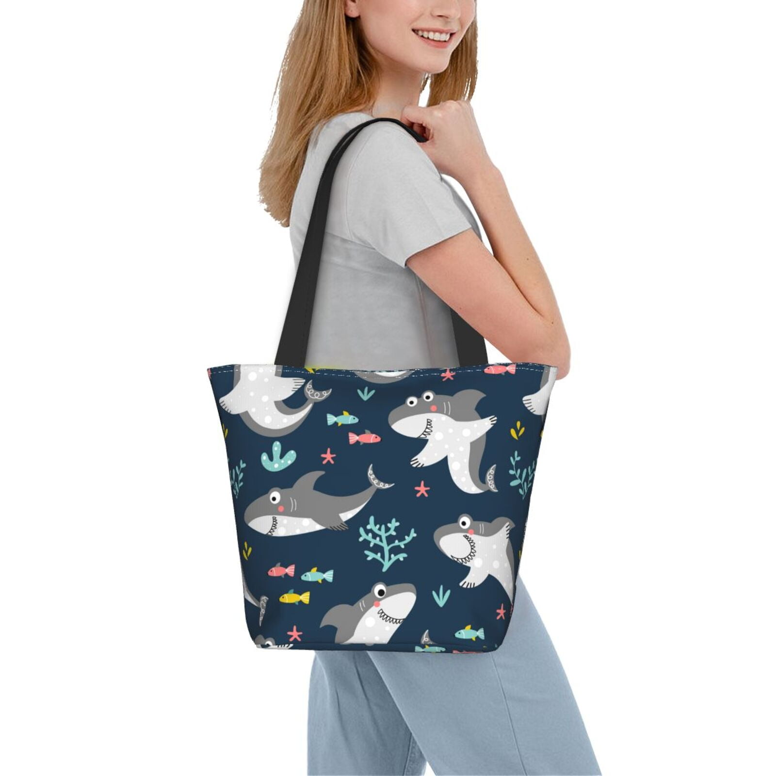 Kdxio Friendly Smiling Sharks Women Reusable Grocery Bags Foldable ...