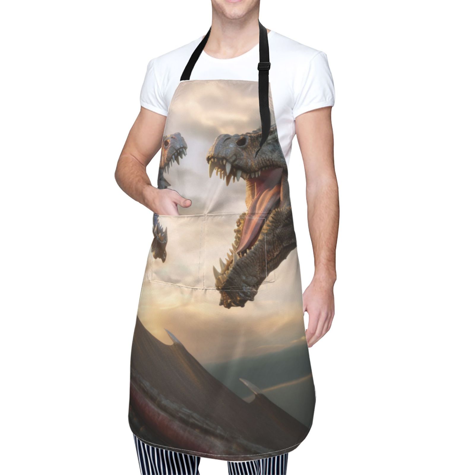 Kdxio Friendship Dragon Apron with Pockets Adjustable Kitchen Aprons for Men Women Waterproof Aprons for Cooking,Drawing,Crafting, Baking Household Cleaning