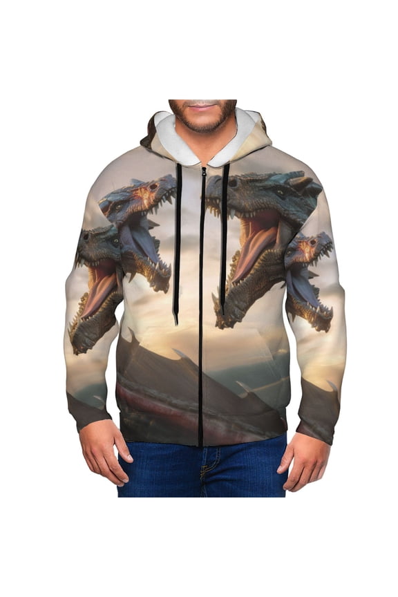 Friendship Dragon Print Men Hoodies Casual Hoodies for Men with Zip Pockets Full Zip Long Sleeve Sweatshirt Sports Hooded Jacket-Small