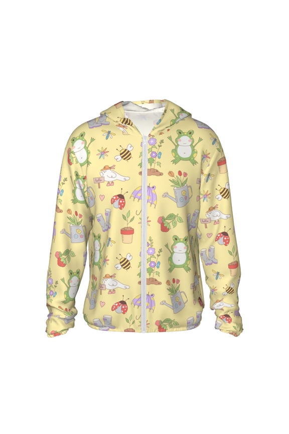 Frog Bee Print Women Men Sun Protection UPF 50+ Jackets Zip Up Long Sleeve Hoodie Hiking Lightweight with Pockets