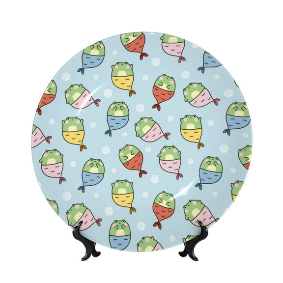 Kdxio Frog In Mermaid Bone China Decorative Plate Ceramic Decorative Plate for Home Office Wall Stand Decorative Plates for Home Bedroom-10in