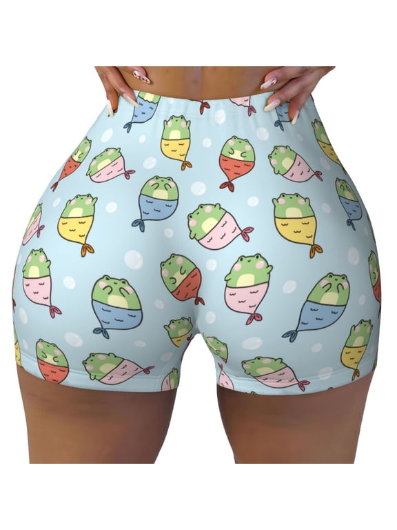 Frog In Mermaid Print Workout Shorts for Women Seamless Soft Smooth Gym Yoga Scrunch Active Shorts