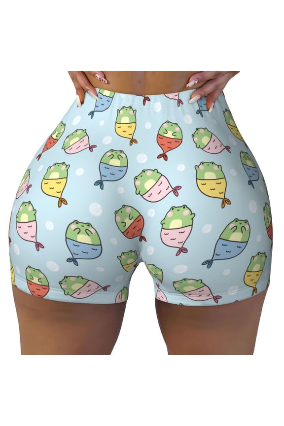 Frog In Mermaid Print Workout Shorts for Women Seamless Soft Smooth Gym Yoga Scrunch Active Shorts