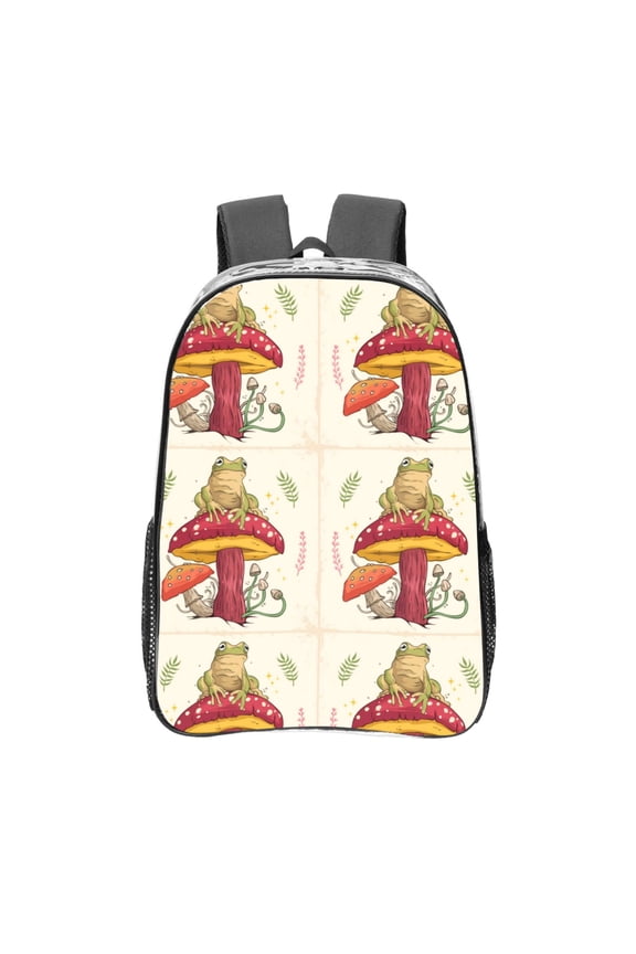 Frog Sitting On Mushroom Clear Backpack, Transparent Bookbag for School for Women Men, Capacity Clear Bag for College, Travel