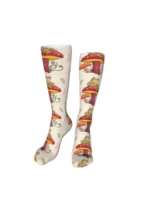 Frog Sitting On Mushroom Funny Silky Novelty Funky Long Knee High Socks Soft 3D Print Cosplay Crazy Stockings for Men Women