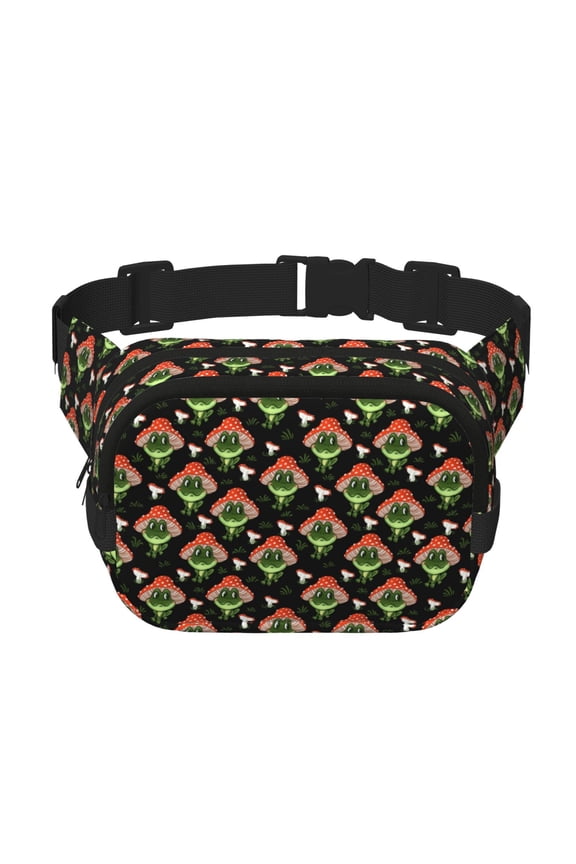 Frogs In Mushroom Hats Crossbody Double Layer Waist Bag Belt Bag for Unisex Fanny Pack Fashion Waist Packs for Hiking Running Shopping Traveling