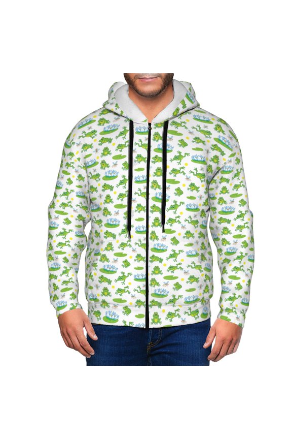 Frogs Jumping Print Men Hoodies Casual Hoodies for Men with Zip Pockets Full Zip Long Sleeve Sweatshirt Sports Hooded Jacket-Small