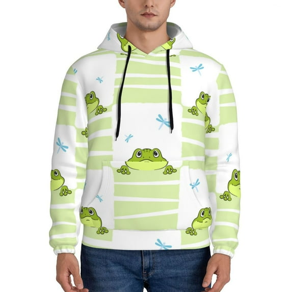 Kdxio Frogs and Dragonflies Print Mens Casual Hooded Collar Drawstring Hoodies Pullover Sweatshirts Casual Long Sleeve Shirts-X-Large