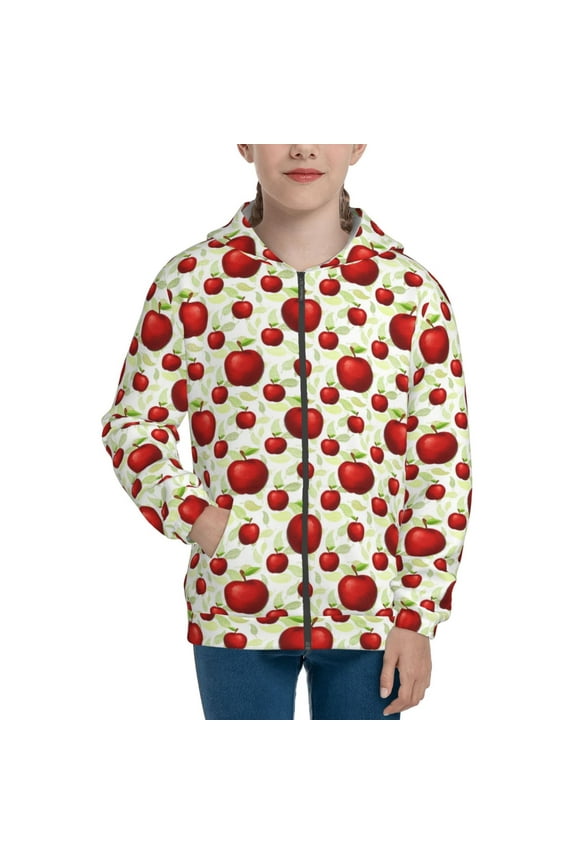 Fruit Apples Pattern Kids Boys Girls Zip Up Hoodie 3D Printed Hooded Sweatshirt Hoody Coat with Pocket 7-12 Y-Small