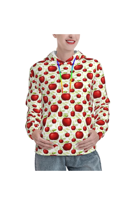 Fruit Apples Print Womens Oversized Hoodies Sweatshirts Hooded Pullover Tops Sweaters Casual-